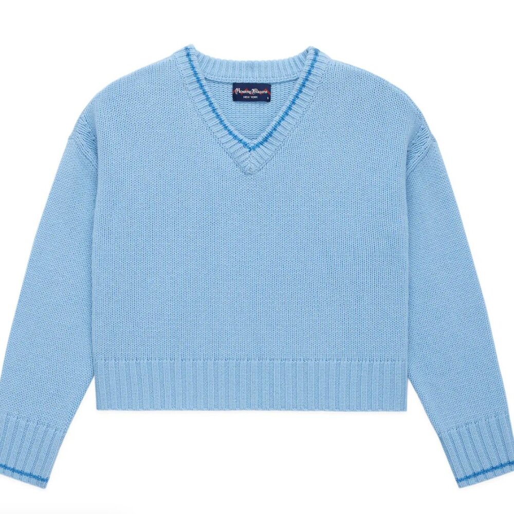 ROWING BLAZERS Women’s Cashmere Callie V-Neck Sweater – Sky Blue –NWT